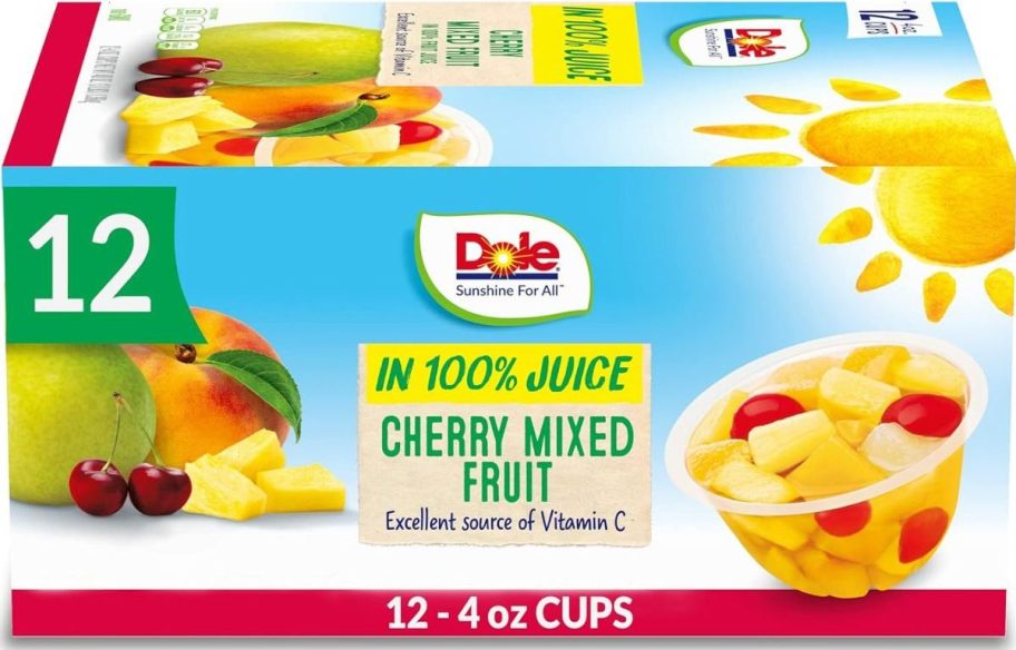 Stock image of a box of Dole Mixed fruit cups