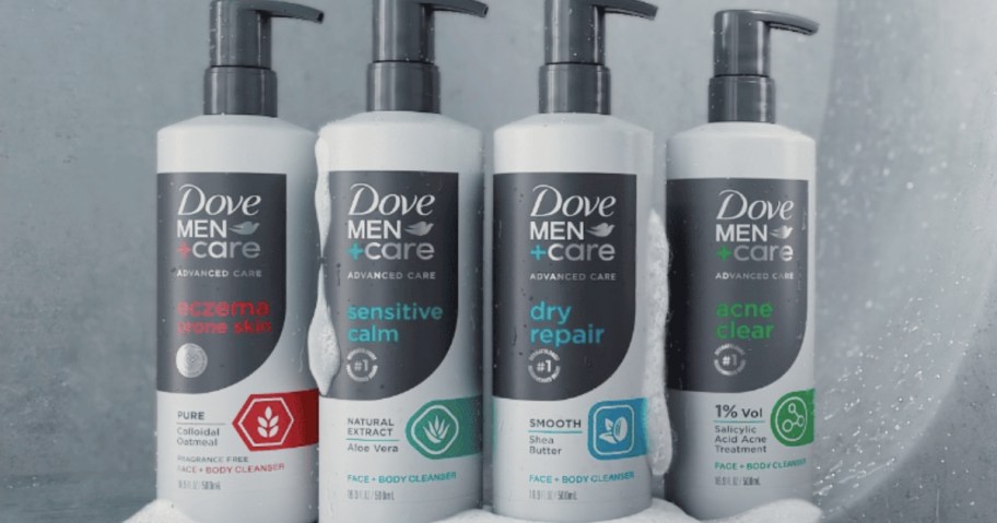 4 bottles of dove men+care body cleansers