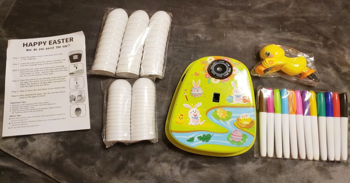 Duck Egg decorating kit. All items layed out that are included.