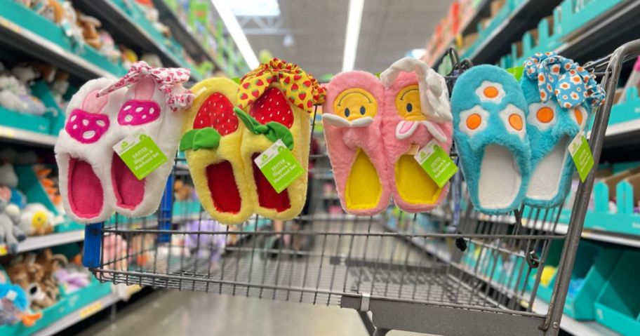 shopping cart with plush Easter slippers