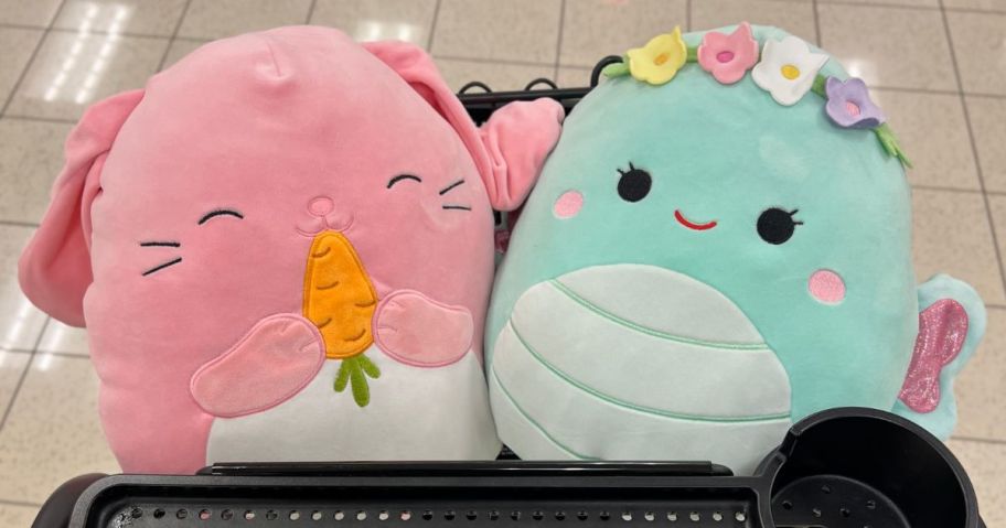 Easter Squishmallows Bunny and Butterfly in a cart in the store