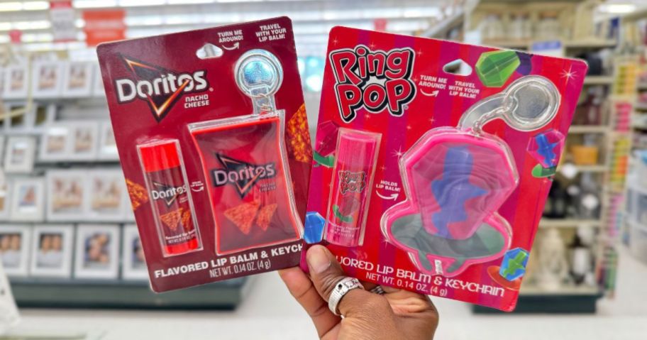 Flavored Balm & Keychain Gift Set in Doritos & Ring Pop shapes