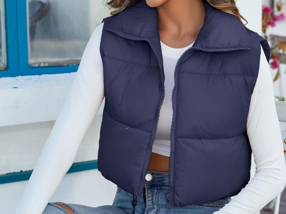 50% Off Women's Cropped Puffer Vest on  - Just $12.49