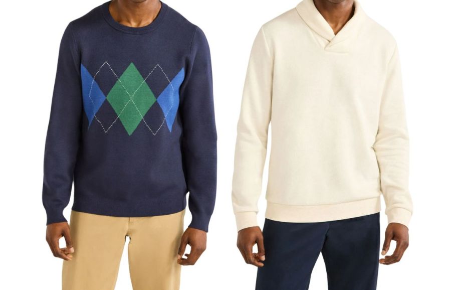 two men wearing sweaters stock image