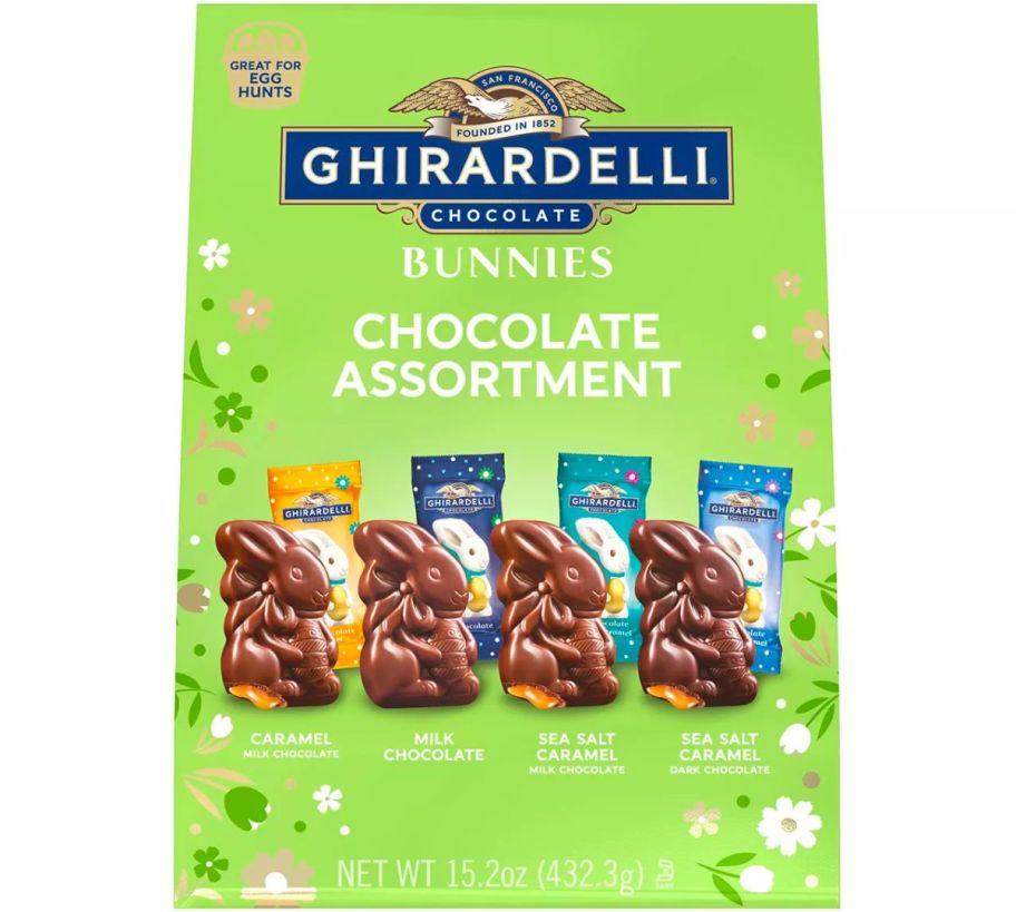 a green bag of GHIRARDELLI Chocolate Bunnies