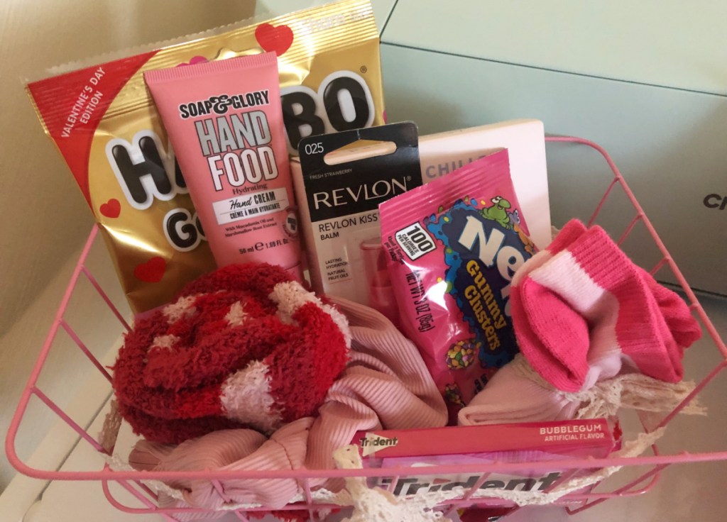 A Valentine's Day, or Galentine's Day, gift basket for friends