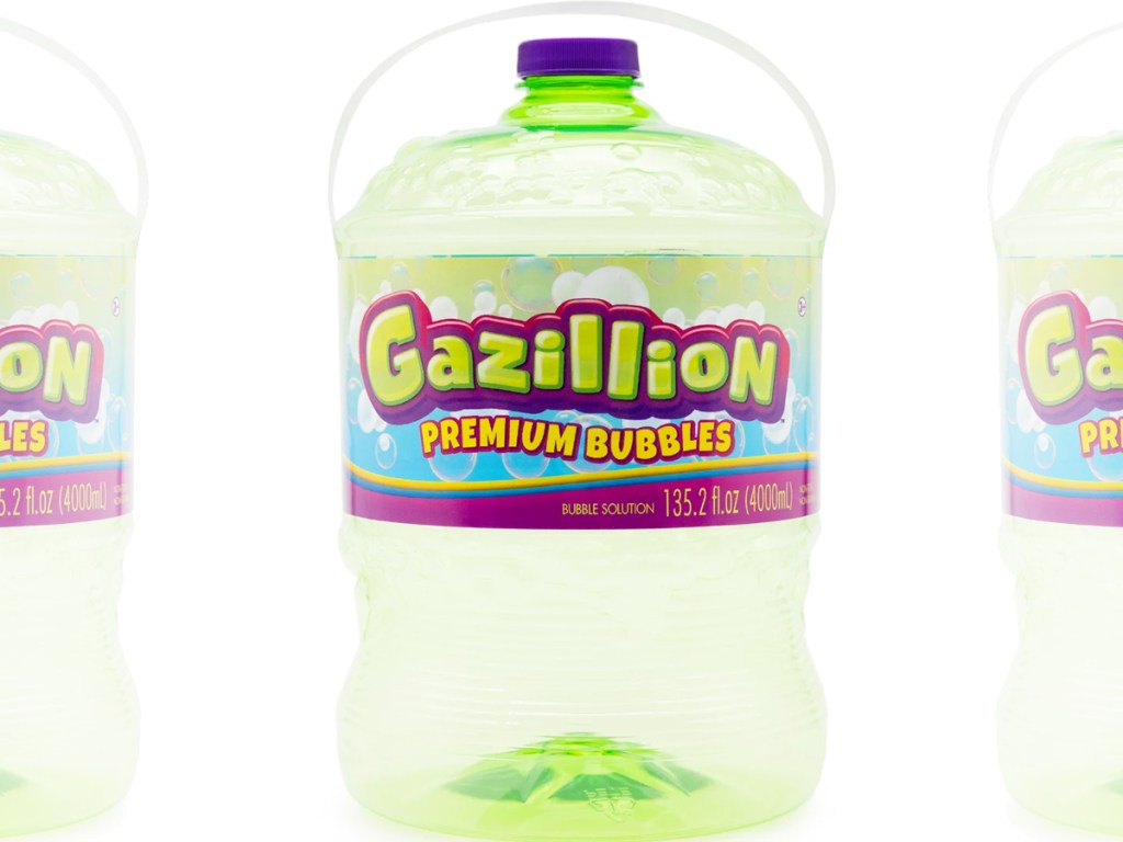 large green bottle of Gazillion Bubbles solution