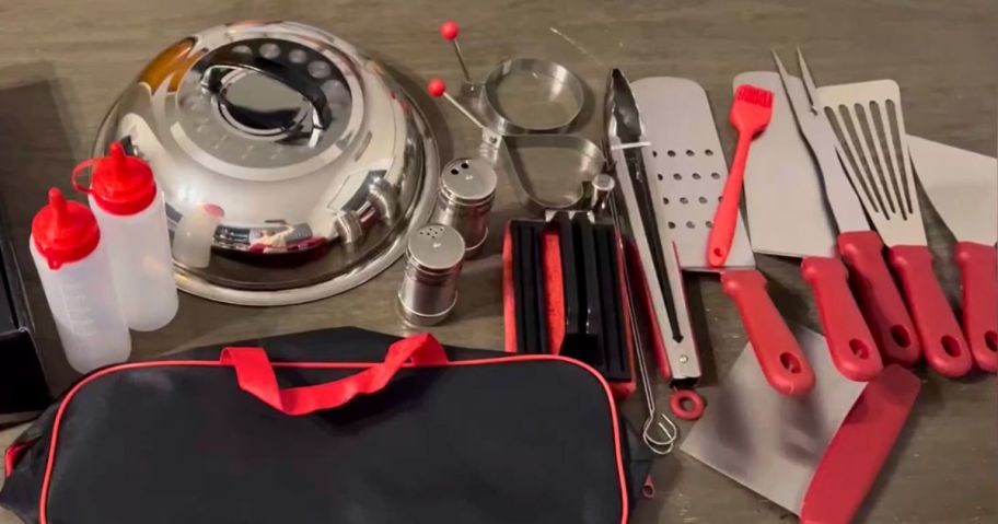 various Blackstone Griddle Accessories laid out on table