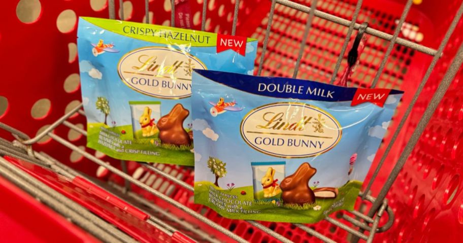 Lindt Gold Chocolate Bunnies pouches in target cart