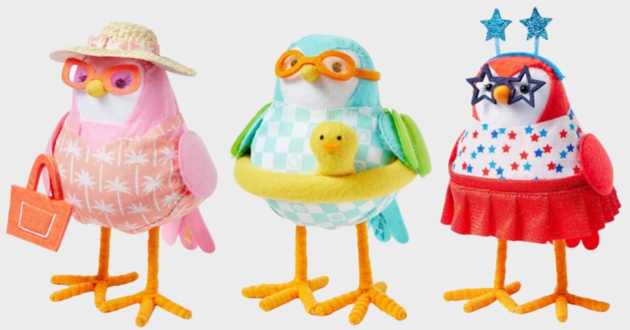 summer-themed and 4th of July decorative birds