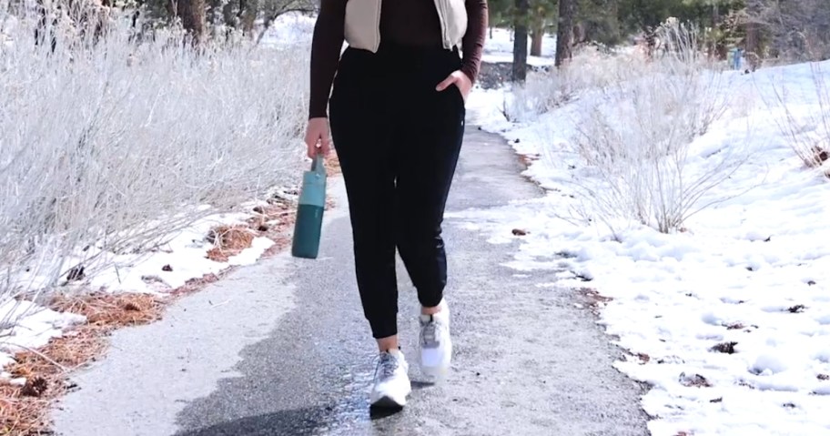 woman wearing fleece joggers
