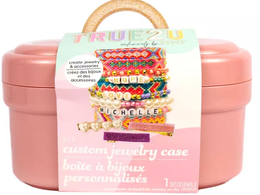 pink case with jewelry and accessory kit
