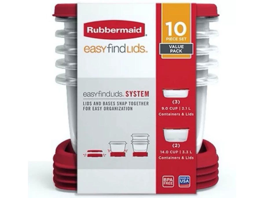 set of Rubbermaid Easy Find Lid containers in packaging