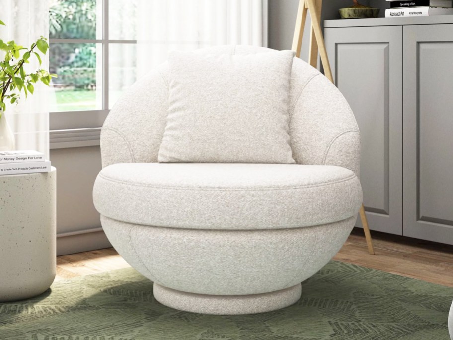 white circular accent chair