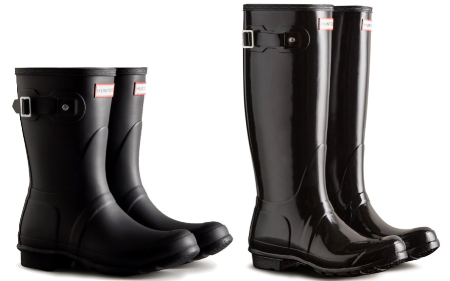 short and tall pairs of black hunter boots
