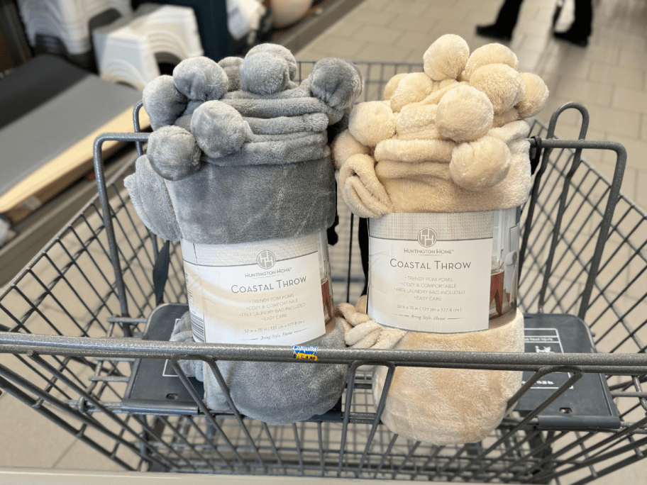 2 Huntington Home Costal Throws in a cart at Aldi
