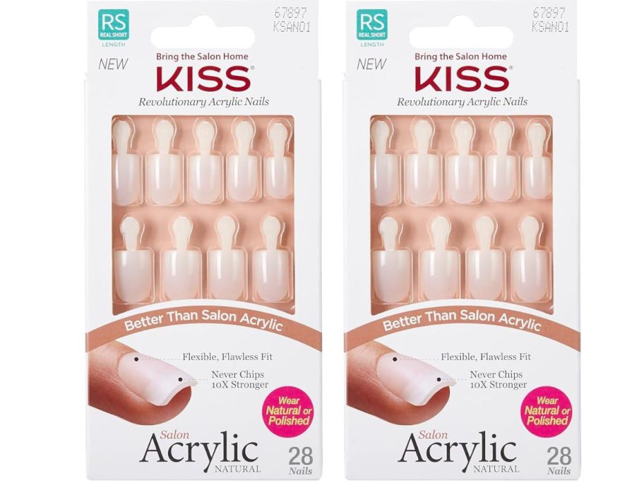 2 sets of KISS Salon Acrylic Natural Nails in Nude Short Size Squoval Shape