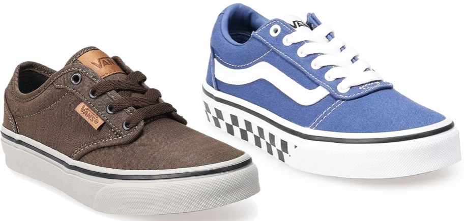 brown and blue vans sneakers
