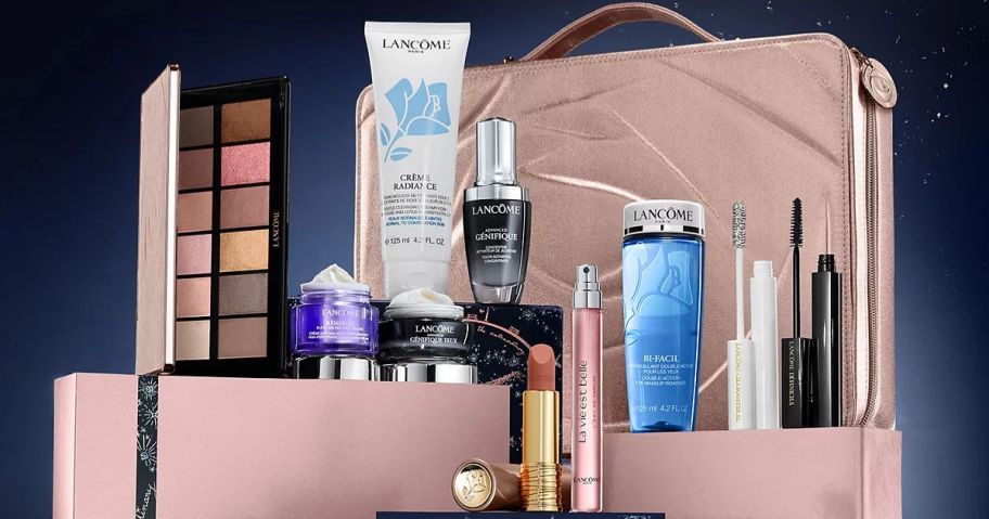 A Lancôme 11-Pc. Holiday Set with a pink case