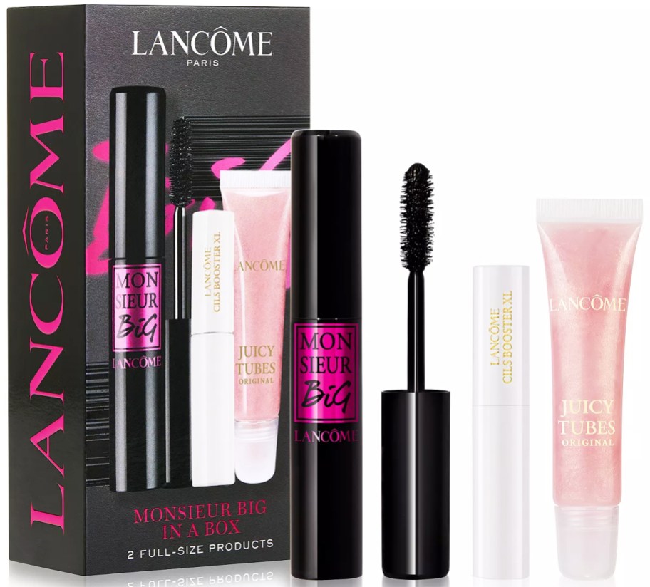 lancome mascara, primer, and lip gloss