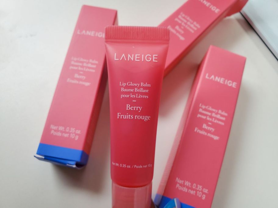 3 packs of Laneige lip balm in berry flavor