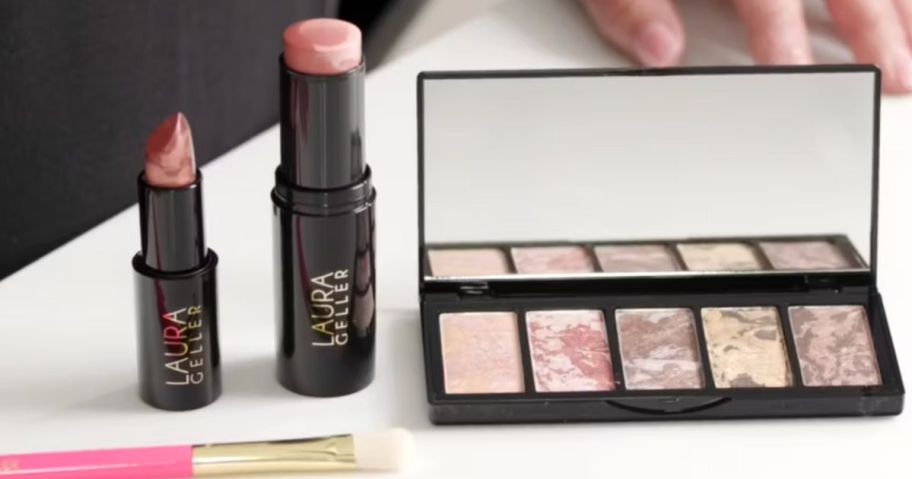 Laura Geller Italian Marble Lipstick, Blush, Palette and eyeshadow brush. 