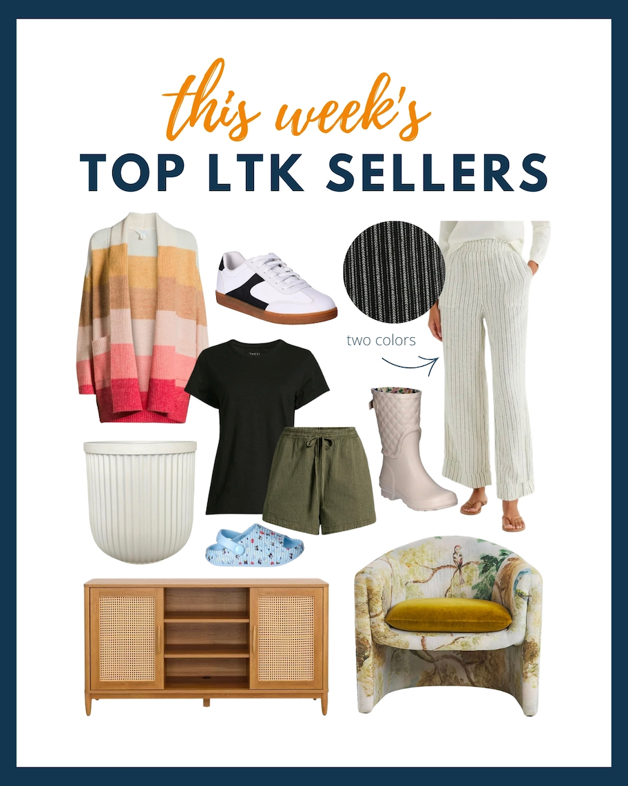 this weeks top ltk sellers graphic with various clothing and home items