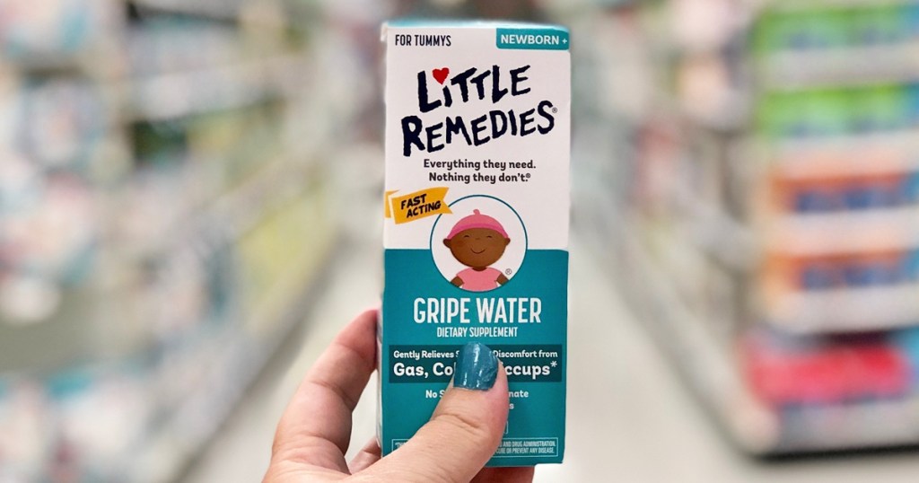 hand holding up a box of Little Remedies Gripe Water in store