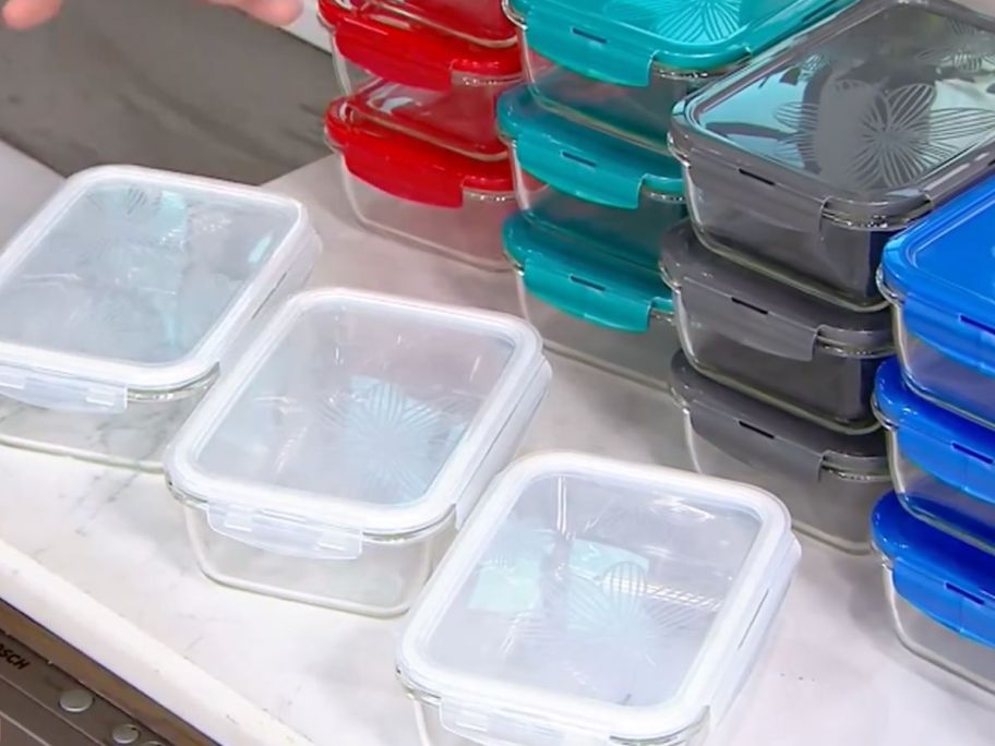 A LocknLock 3-count glass food storage set in multiple colors