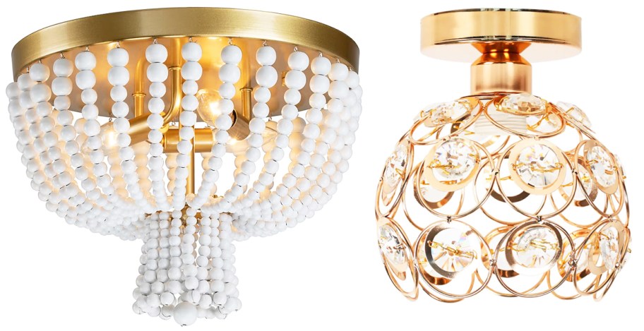 two gold flush mount light fixtures