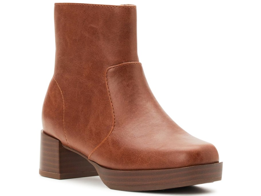 brown faux leather heeled boot
