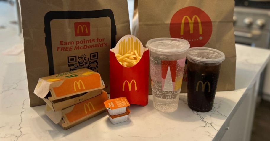 McDonald's Food and drinks on a counter 