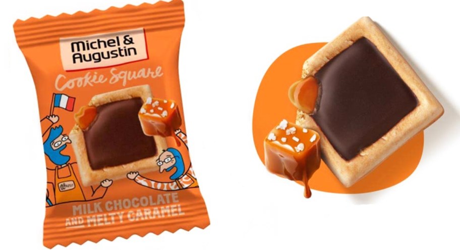 orange individually wrapped cookie with unwrapped cookie next to it