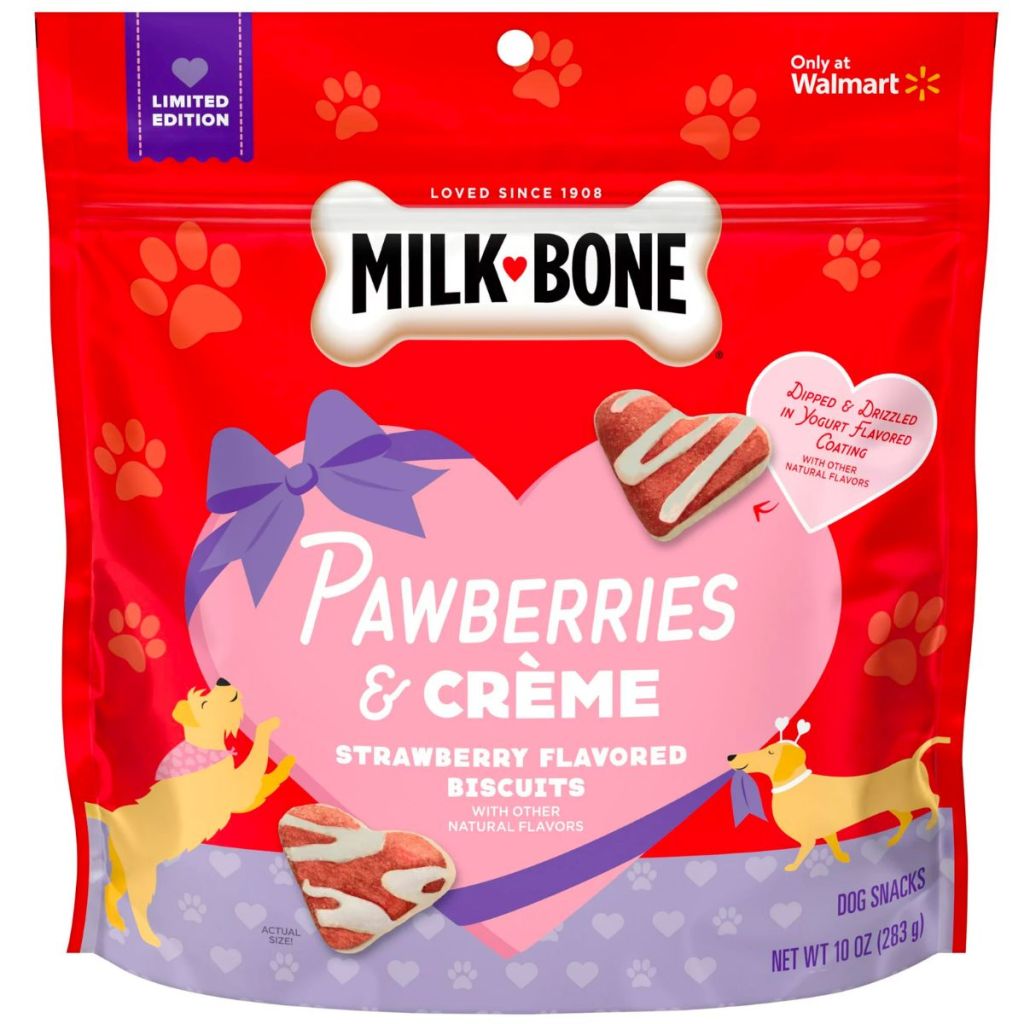 Milk-Bone Pawberries & Crème Strawberry Flavored Dog Biscuits bag stock image 