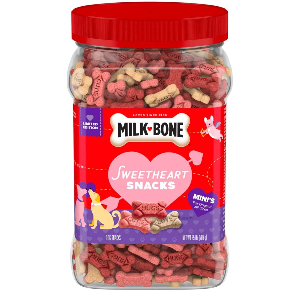 Milk-Bone Sweetheart Snacks Minis Dog Treats cannister stock image