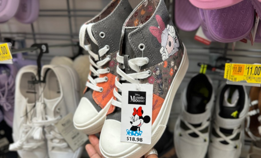 Minnie Mouse platform shoes at the store with regular price tag attached