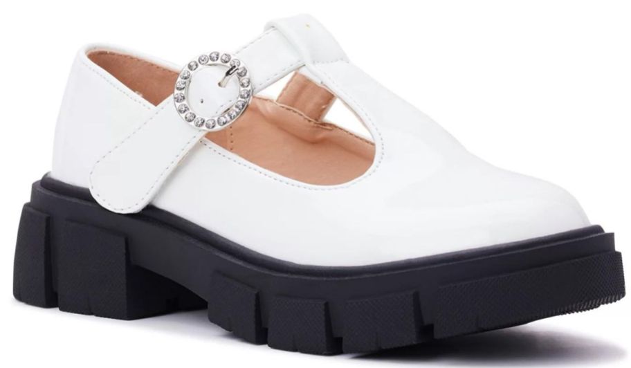 A Nicole Miller Girls Platform T-Strap Mary Jane shoe in white