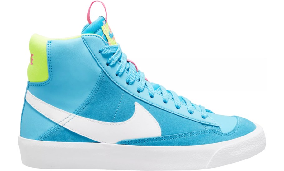 bright blue and white nike high top sneaker