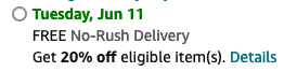 amazon shipping options with no rush delivery discount