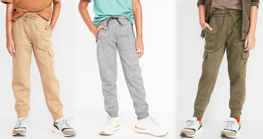 three boys modeling joggers