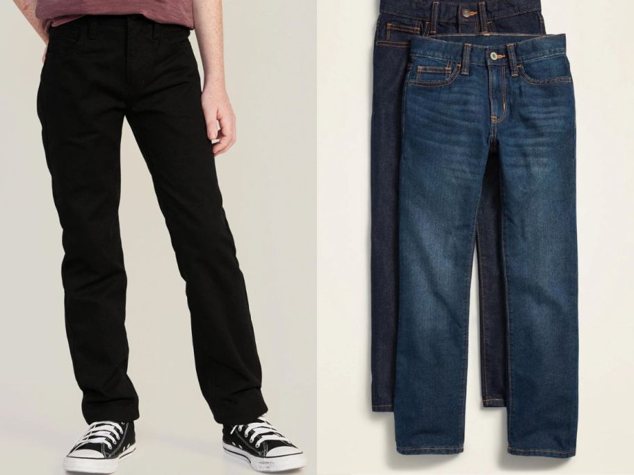 Stock images of a boy wearing Old Navy Jeans and two pairs of other jeans 