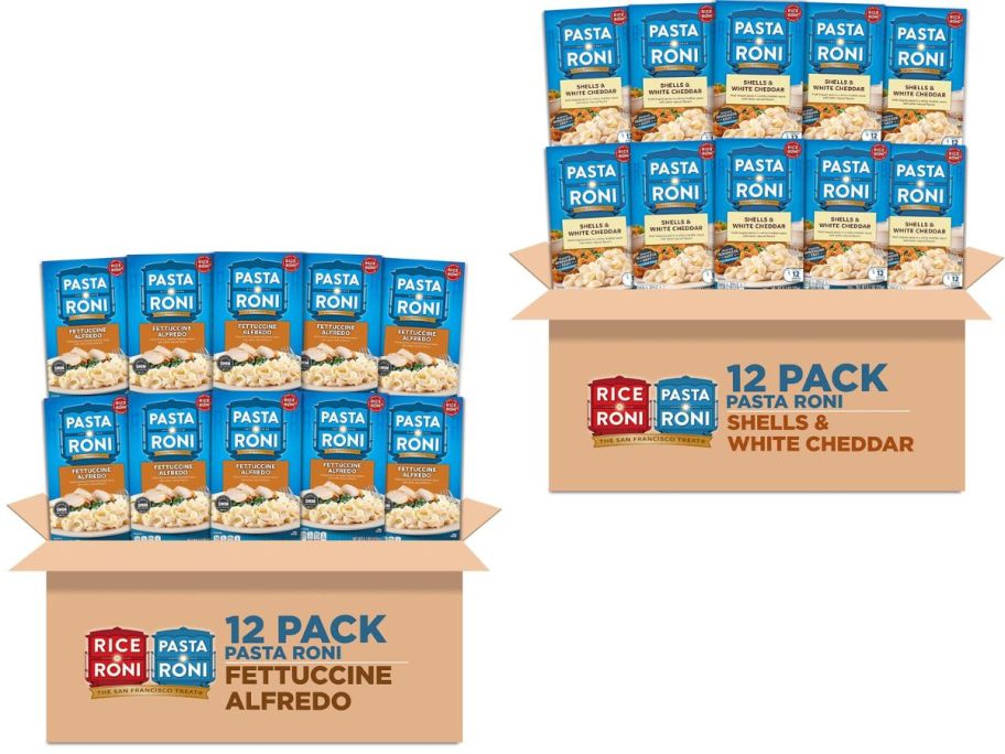 Stock images of 2 12-pack boxes of Pasta Roni side dishes