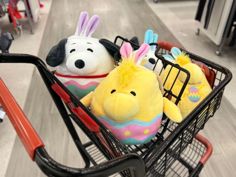 Peanuts Easter Squishmallows in a cart at TJ Maxx