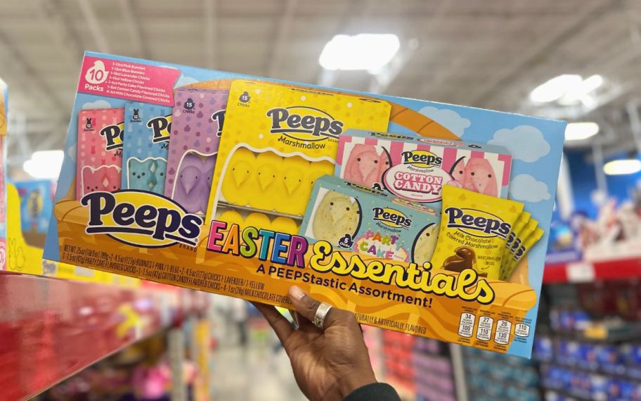 a womans hand displaying a Peeps Easter Party 10-Pack