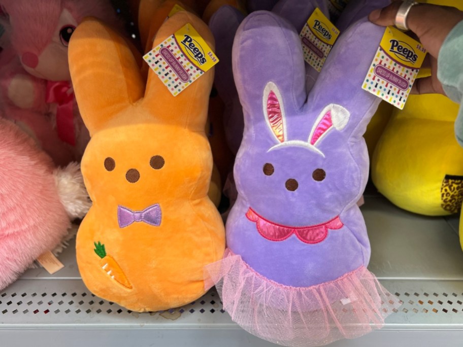 peeps easter bunny plushes in orange and purple