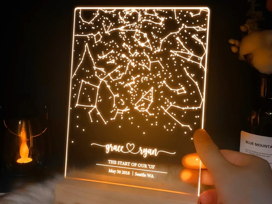 Hand holding a Personalized LED Acrylic Star Map