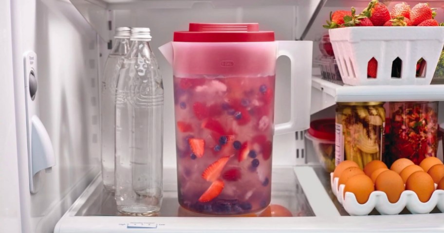 Rubbermaid 1-Gallon Plastic Simply Pour Pitcher in refrigerator 