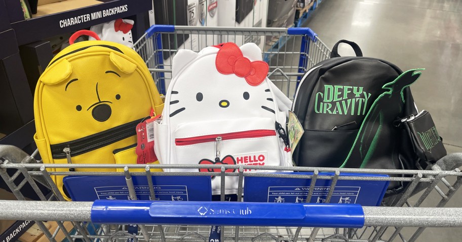 three character mini backpacks in sam's club shopping cart