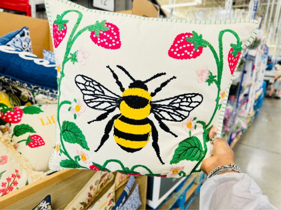 Sam's Club Member's Mark Spring Throw Pillow in Strawberry and Bees