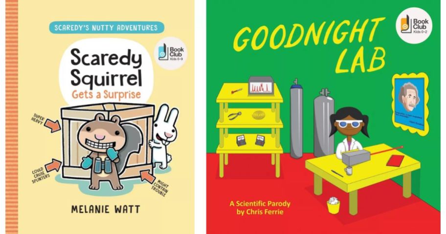 two book covers caredy Squirrel Gets a Surprise - and Goodnight Lab